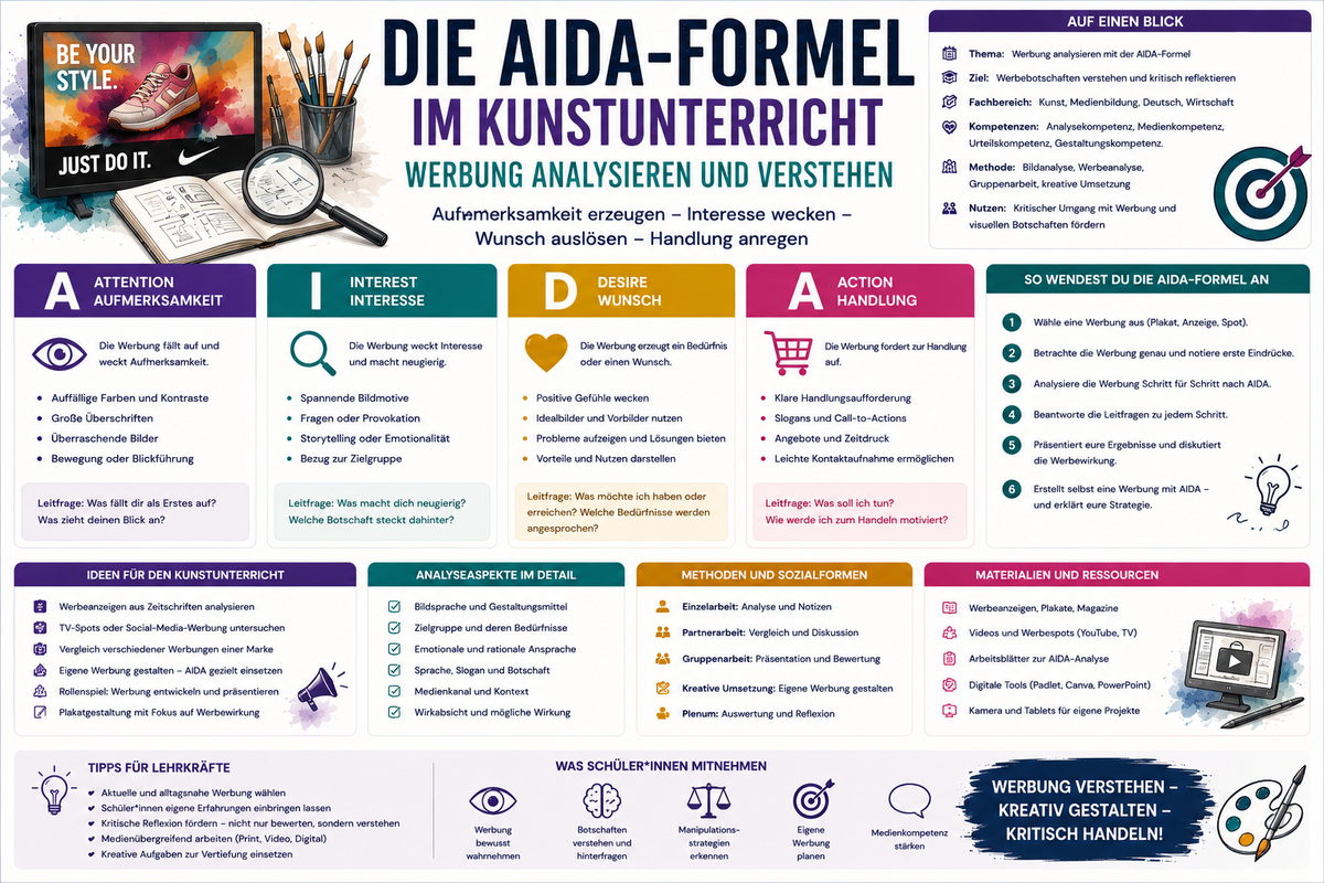 AIDA Formel im Kunstunterricht | Werbung analysieren Unterrichtsmaterial