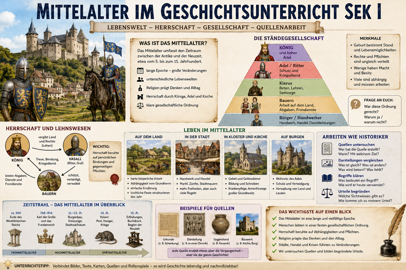 Mittelalter im Geschichtsunterricht Sek I: Unterrichtsreihe zu Lebenswelt, Herrschaft und Quellenarbeit
