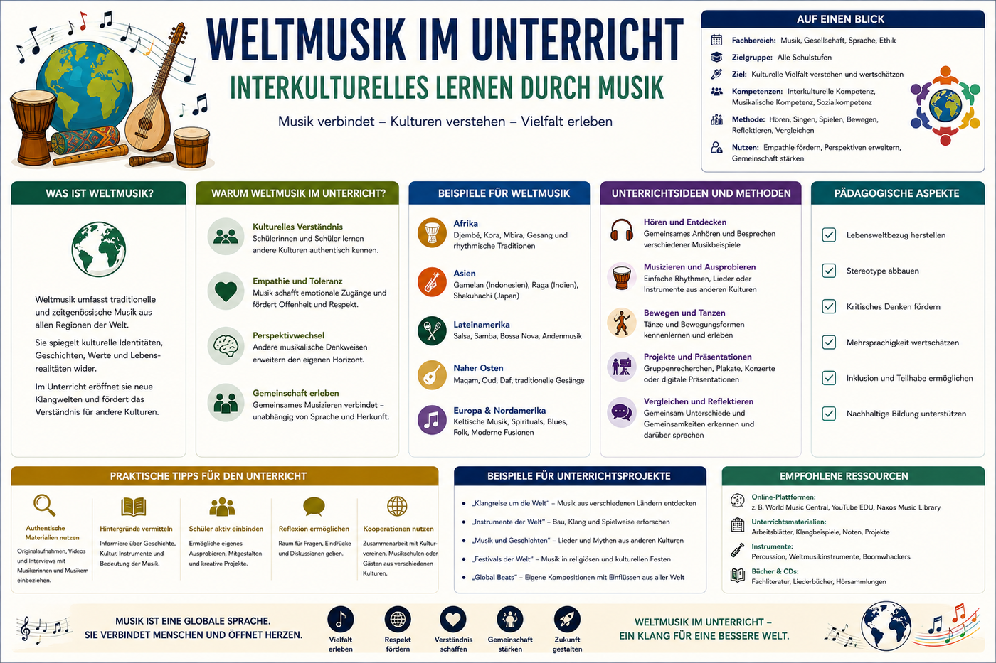 Weltmusik im Unterricht mit interkulturellem Lernen Musikbeispielen Unterrichtsideen Methoden und pädagogischen Aspekten