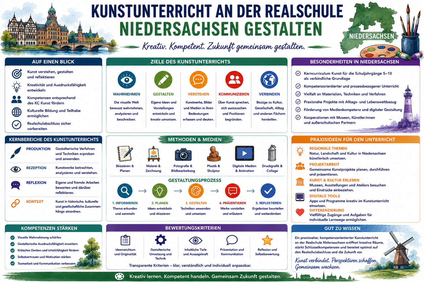 Kunstunterricht Realschule Niedersachsen Infografik mit kreativen Praxisideen und Unterrichtsmaterial für die Sekundarstufe I