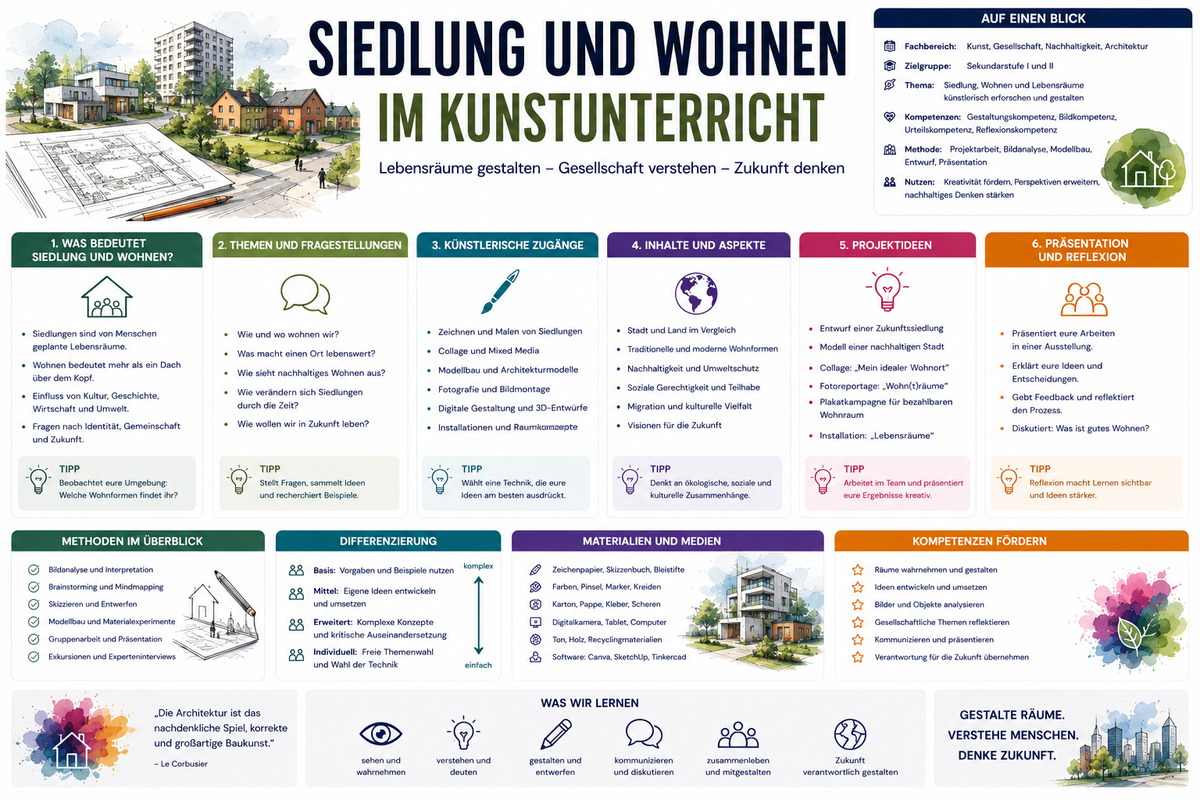 Siedlung und Wohnen im Kunstunterricht mit Architektur Stadtplanung Wohnformen kreativen Projekten und Unterrichtsmaterial