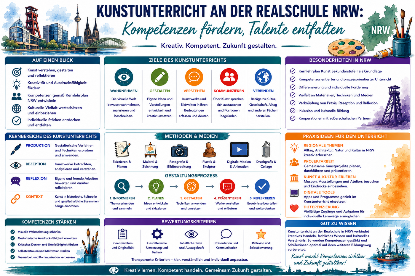 Kunstunterricht Realschule NRW Infografik mit Praxisideen kreativen Aufgaben und Unterrichtsmaterial für die Sekundarstufe I