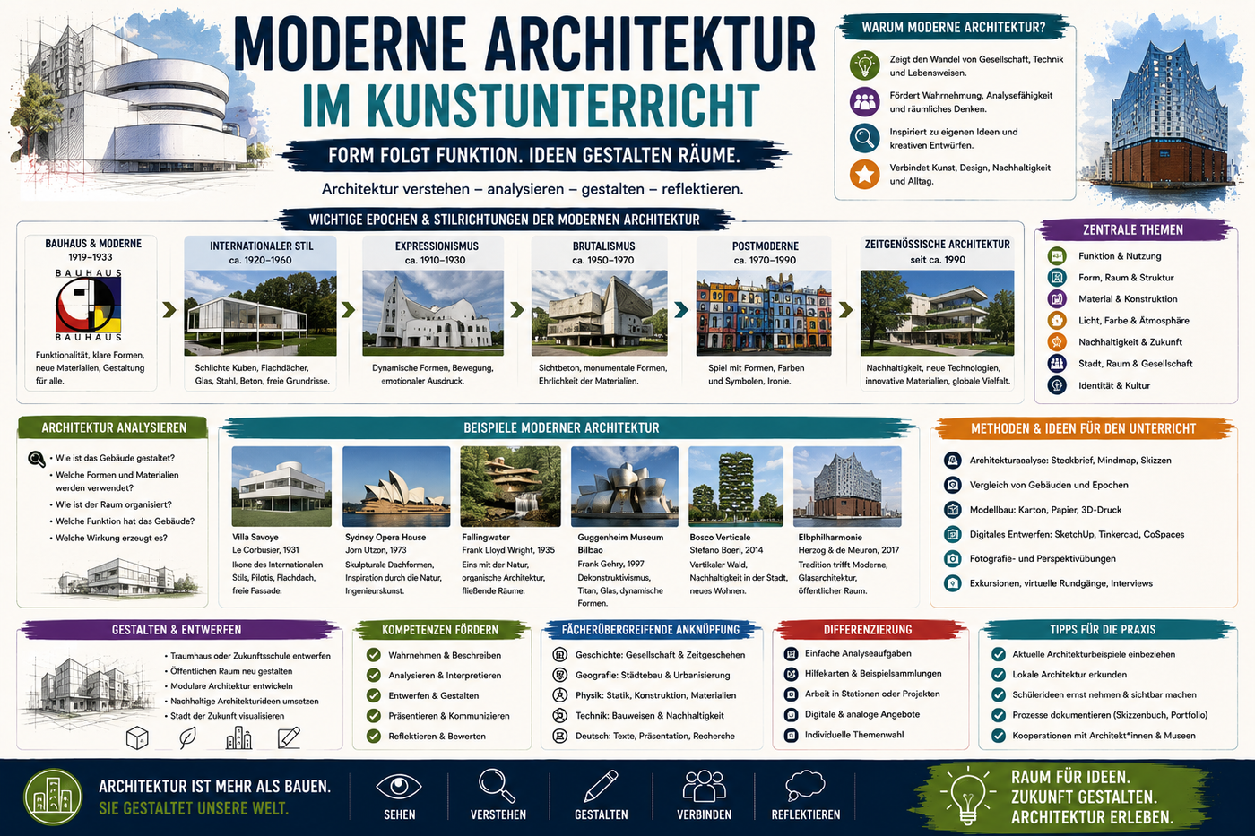 Moderne Architektur im Kunstunterricht Infografik zu Bauhaus Architektur Design Analyse Gestaltung und Unterrichtsmaterial