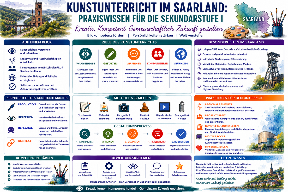 Kunstunterricht Sek I Saarland Infografik mit Praxishilfen Unterrichtsideen und Unterrichtsmaterial für das Fach Kunst