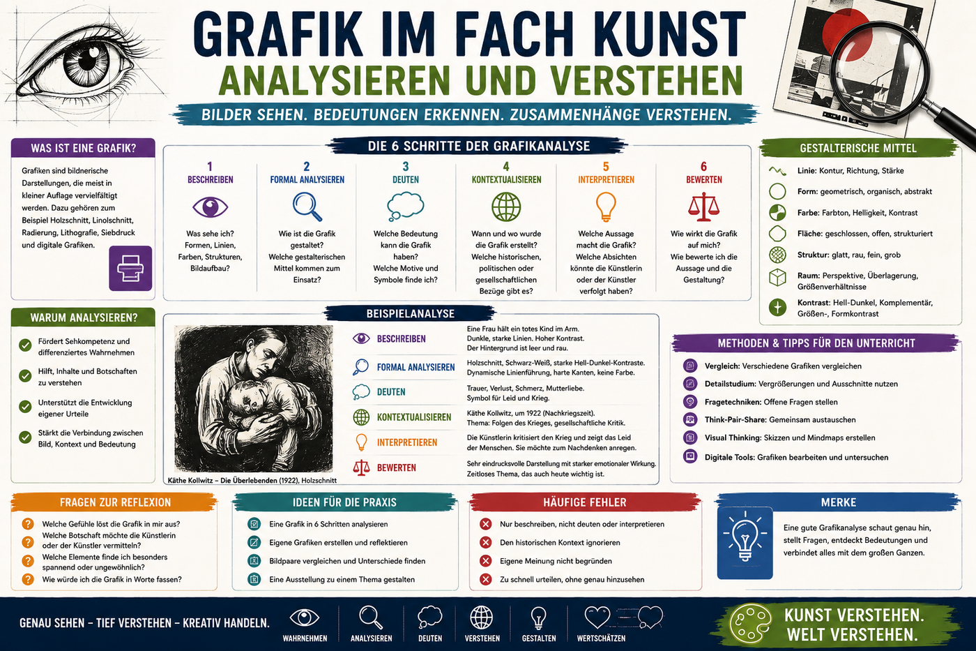 Grafik im Fach Kunst analysieren und verstehen Infografik für Kunstunterricht mit Bildanalyse Gestaltungsmitteln Interpretation und Unterrichtsmaterial