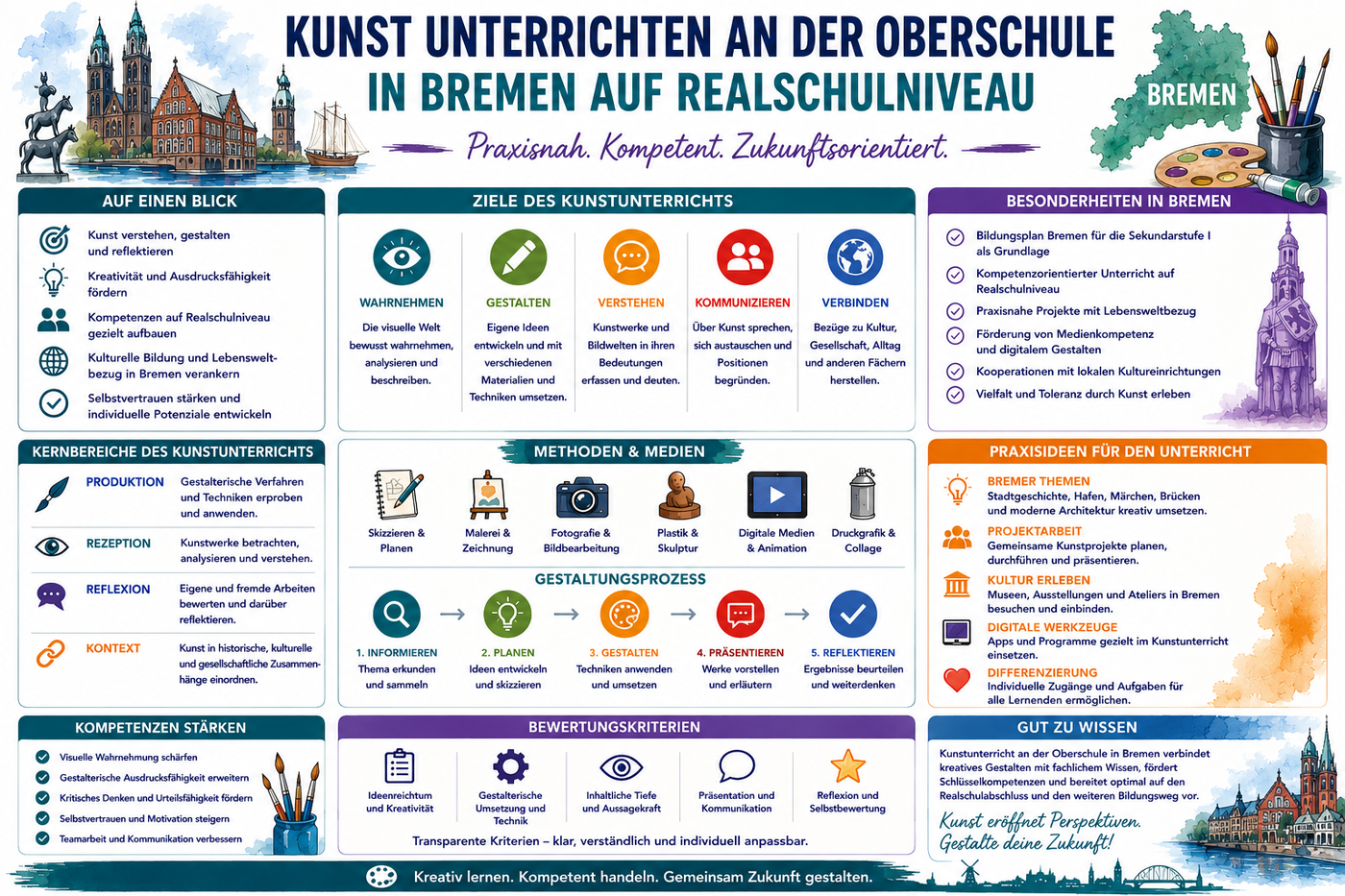 Kunstunterricht Oberschule Bremen Infografik mit Unterrichtsideen Praxisaufgaben und Kunst Unterrichtsmaterial auf Realschulniveau