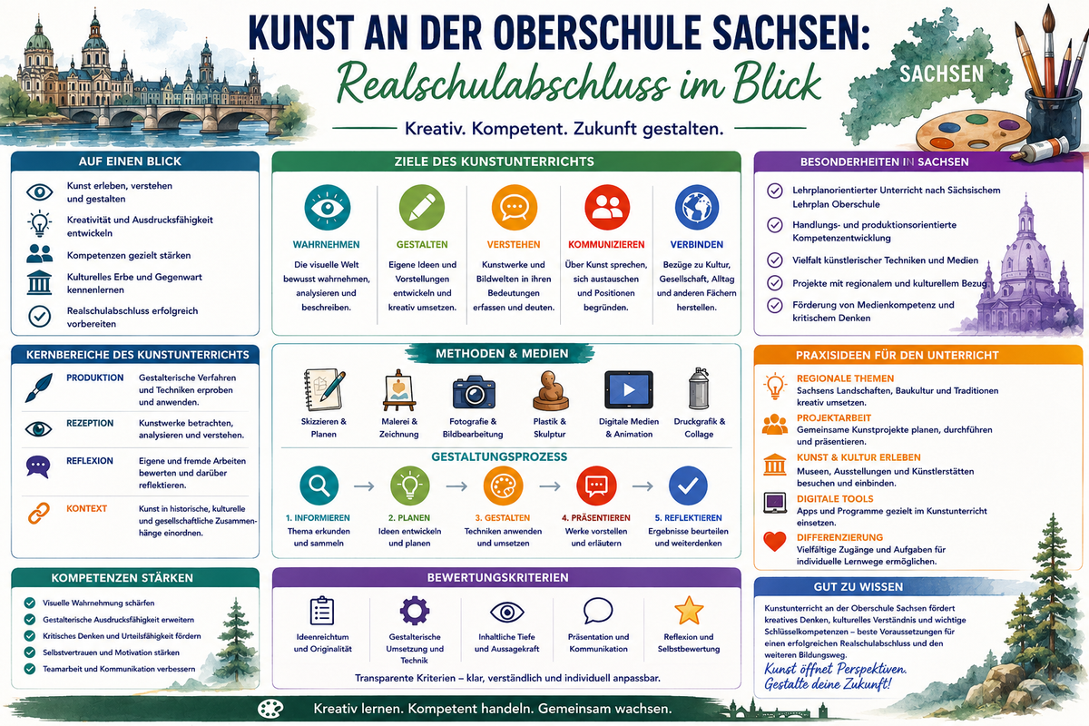 Kunstunterricht Oberschule Sachsen Infografik mit Praxisideen Unterrichtsmaterial und Kunstthemen für den Realschulabschluss