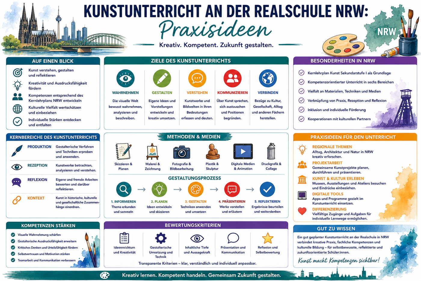 Kunstunterricht Realschule NRW Infografik mit Praxisideen kreativen Aufgaben und Unterrichtsmaterial für die Sekundarstufe I
