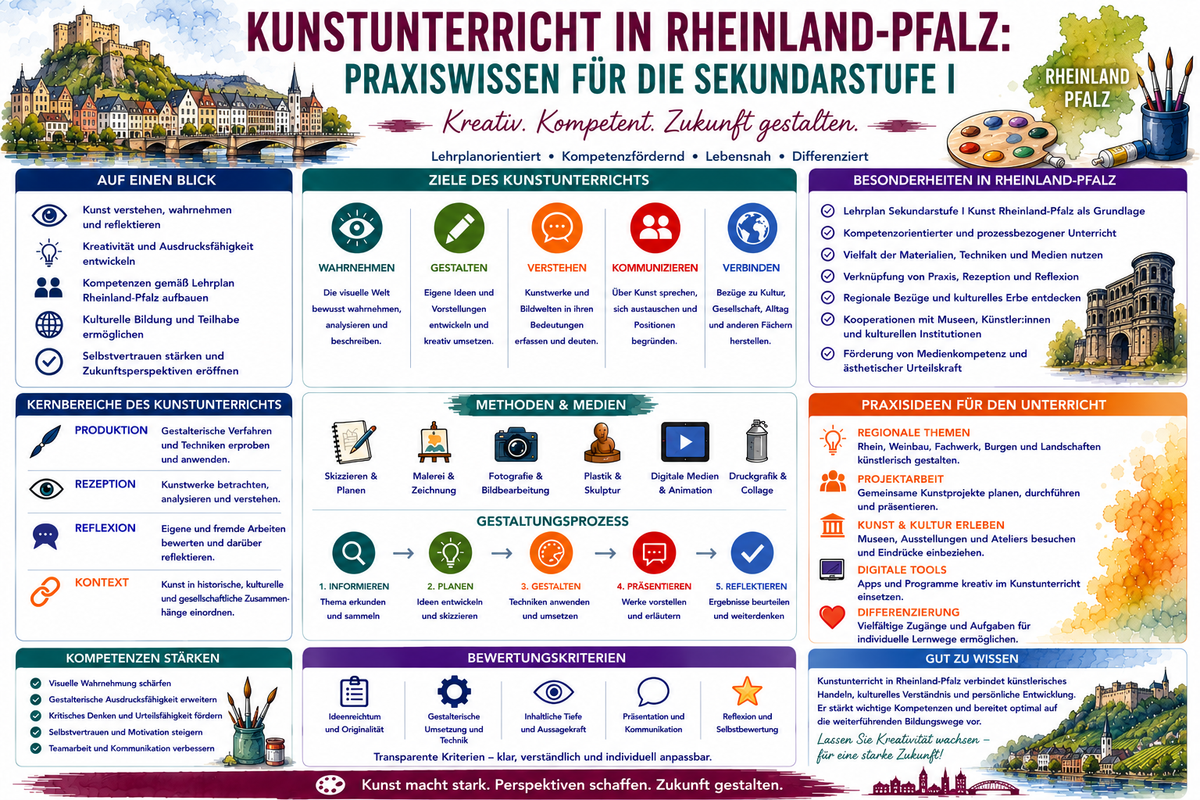 Kunstunterricht Rheinland Pfalz Sekundarstufe I Infografik mit praxisnahen Ideen und Unterrichtsmaterial für das Fach Kunst