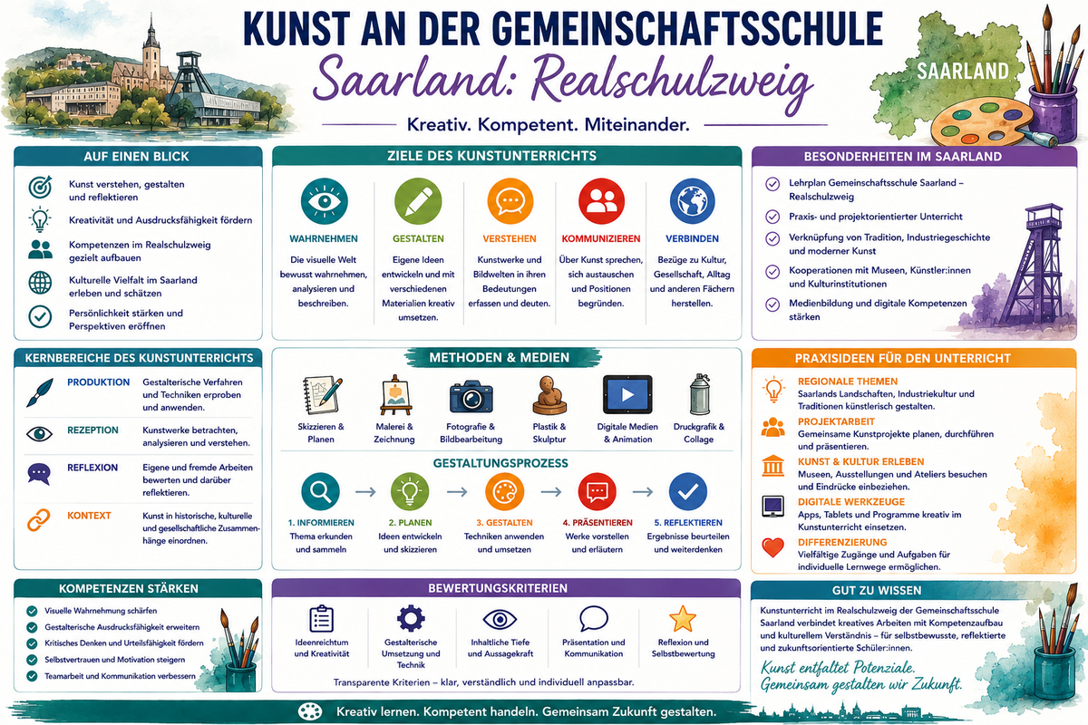 Kunstunterricht Gemeinschaftsschule Saarland Infografik mit Praxisideen und Unterrichtsmaterial Kunst für den Realschulzweig
