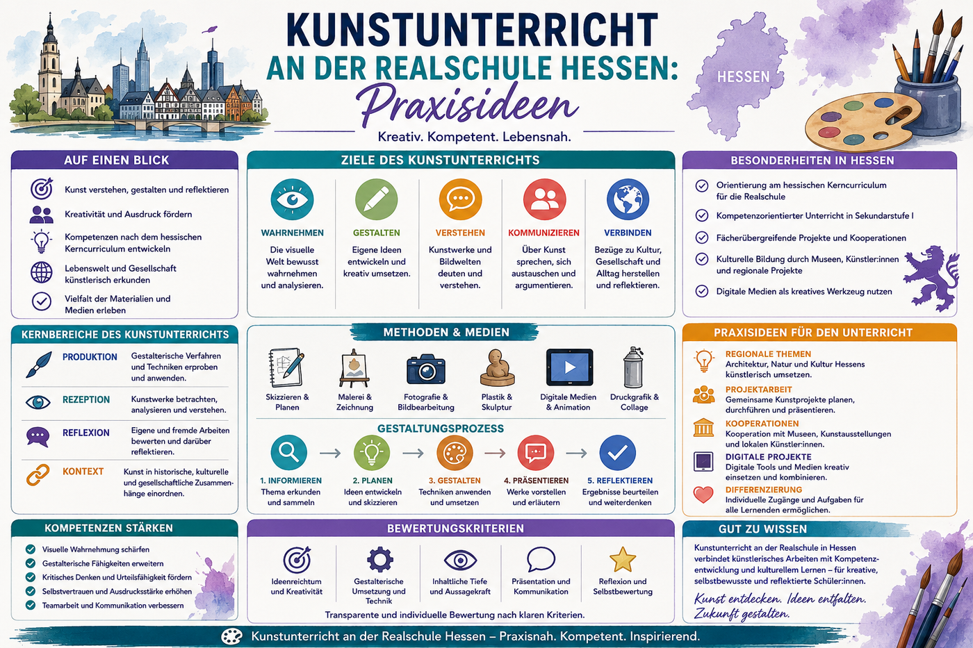 Kunstunterricht Realschule Hessen Infografik mit Praxisideen Unterrichtsmaterial und kreativen Aufgaben für die Sekundarstufe I