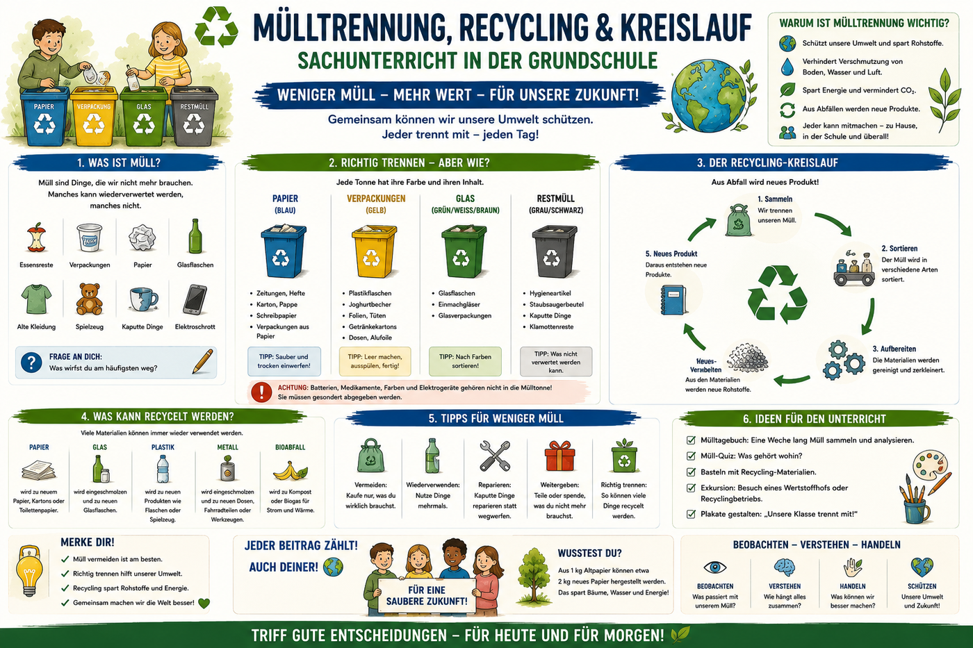 Mülltrennung Recycling und Kreislauf Infografik zu Sachunterricht Grundschule Abfalltrennung Nachhaltigkeit und Unterrichtsmaterial
