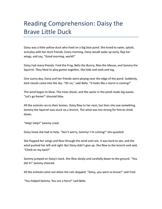 Englisch lesen Klasse 1 – Daisy, die mutige kleine Ente