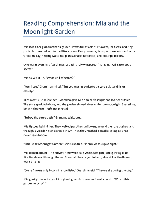 Mia and the Moonlight Garden - Englisch Leseverstehen Klasse 3