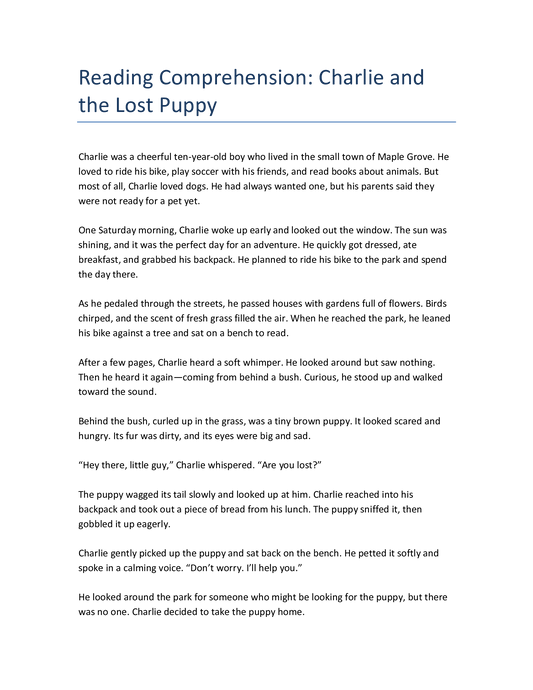 Charlie and the Lost Puppy - Lesekompetenz Englisch