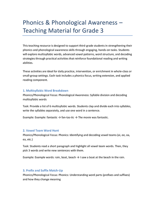 Phonics Klasse 3 – Lautmuster erkennen & Wörter schreiben | Englisch