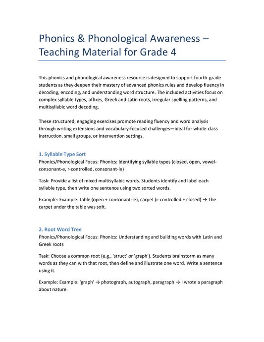 Phonics & Word Analysis – 4th Grade | Spelling Patterns & Roots