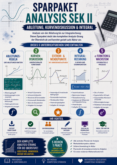 Sparpaket Analysis Sek II – Ableitung, Kurvendiskussion & Integral | Abitur