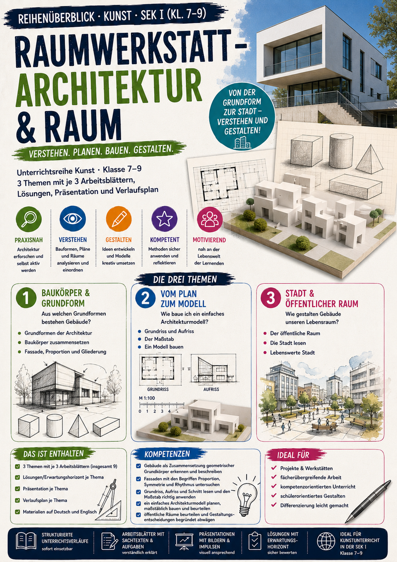 Raumwerkstatt: Architektur & Raum – Baukörper, Modell & Stadt | Kunst Sek I (Kl. 7–9)