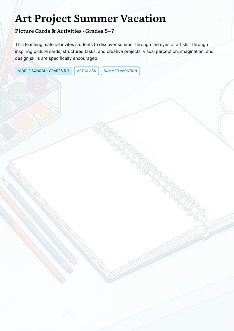 Summer Art Project – Picture Cards & Creative Activities Grades 5–7