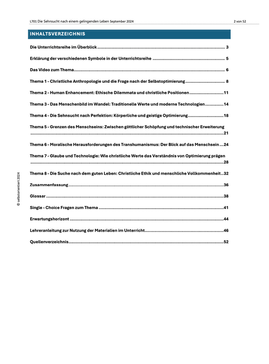 Die Sehnsucht nach einem gelingenden Leben - Unterrichtsreihe