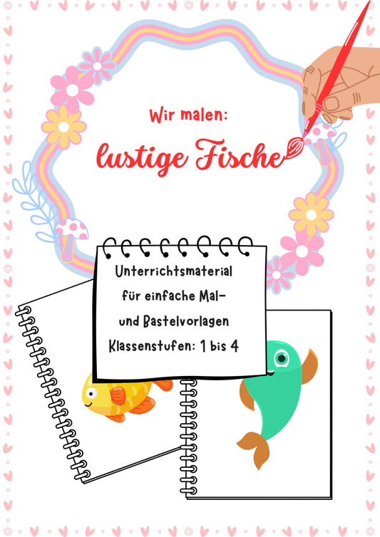 Wir malen lustige Fische – Malvorlage für die Grundschule Klasse 1–4