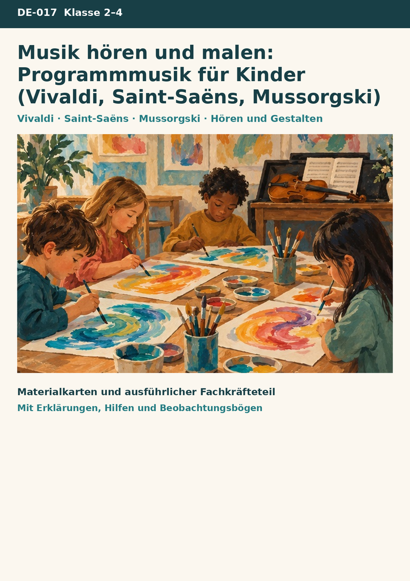 Musik hören und malen: Programmmusik für Kinder (Vivaldi, Saint-Saëns, Mussorgski) – Titelbild