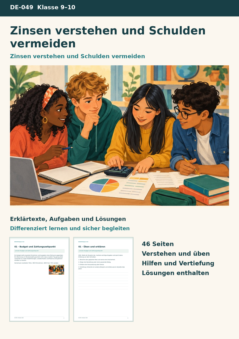Schulden vermeiden, Zinsen verstehen – Finanzbildung mit Zinseszins, Ratenkauf und Handlungsplan – Titelbild
