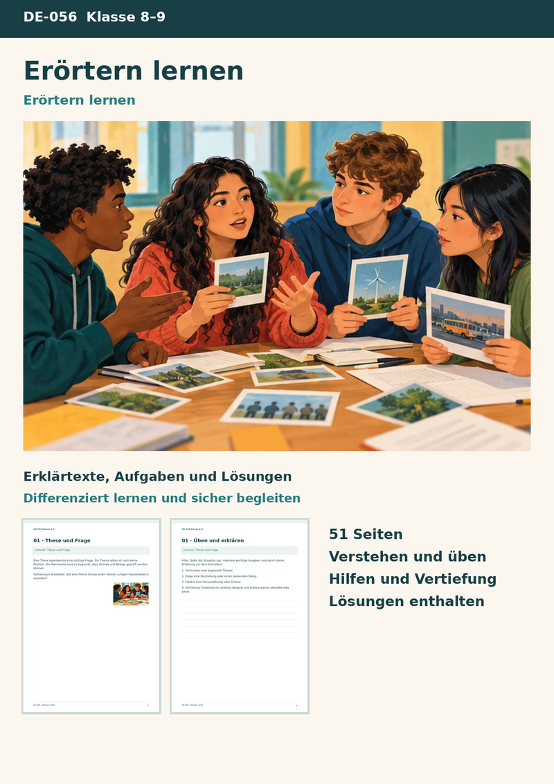 Erörtern lernen – linear und dialektisch schreiben mit Materialtexten und Mustererörterung – Titelbild