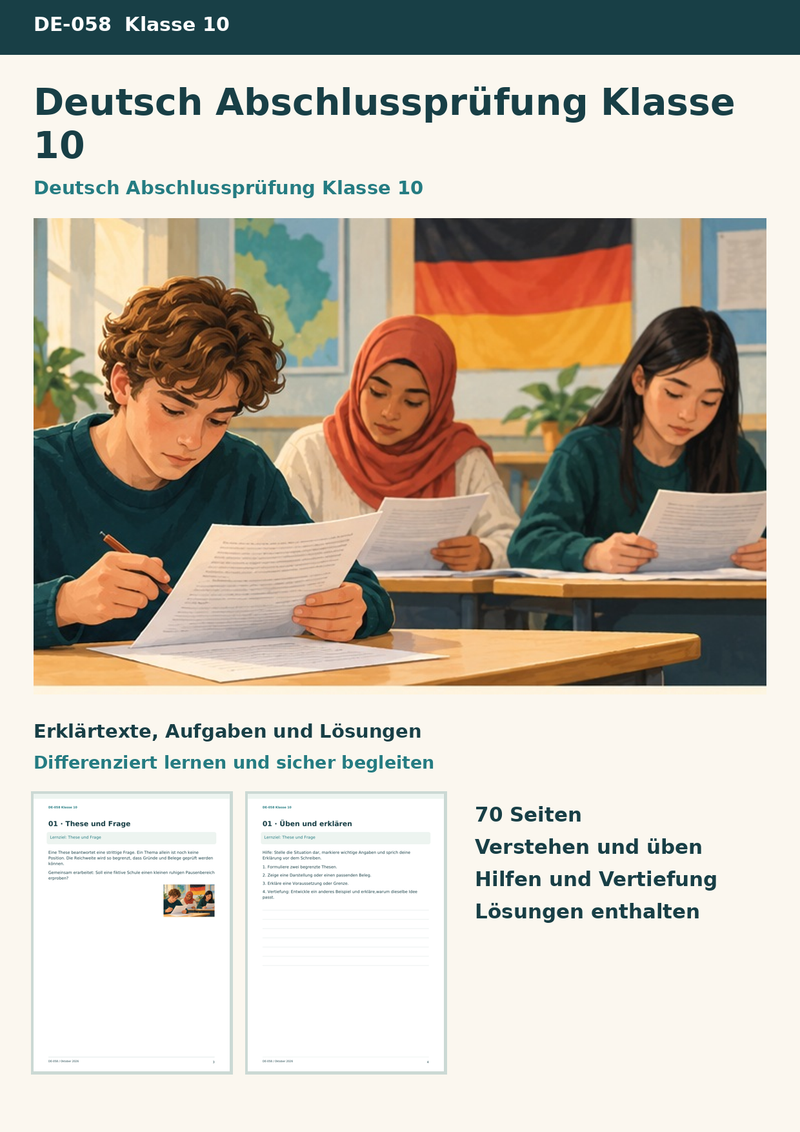 Abschlussprüfung Klasse 10 Deutsch – Trainingspaket mit vier Übungsprüfungen und acht Lernwochen – Titelbild