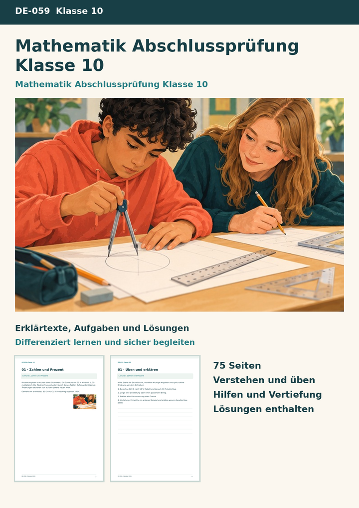 Abschlussprüfung Klasse 10 Mathematik – Trainingspaket mit vier Übungsprüfungen und Formelübersicht – Titelbild