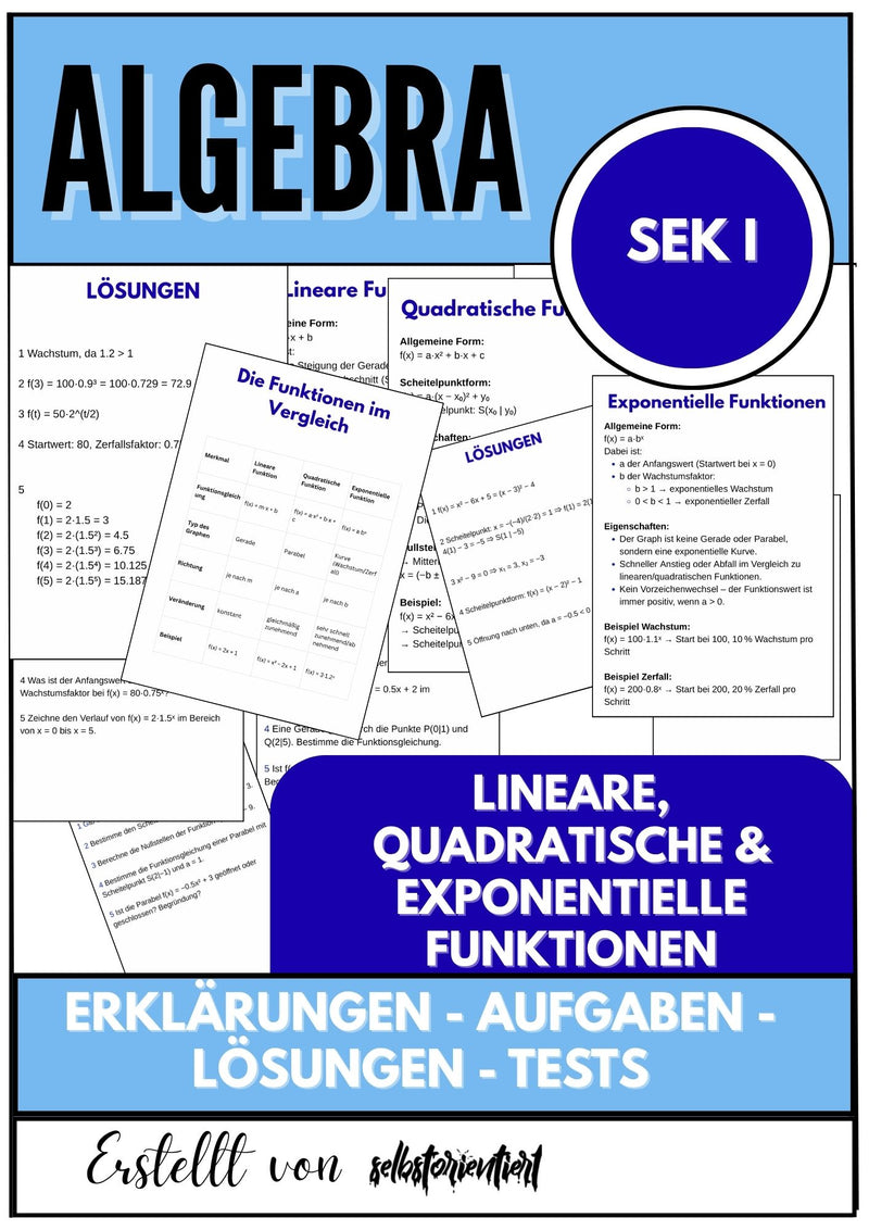 Lineare, quadratische und exponentielle Funktionen – Algebra SEK I