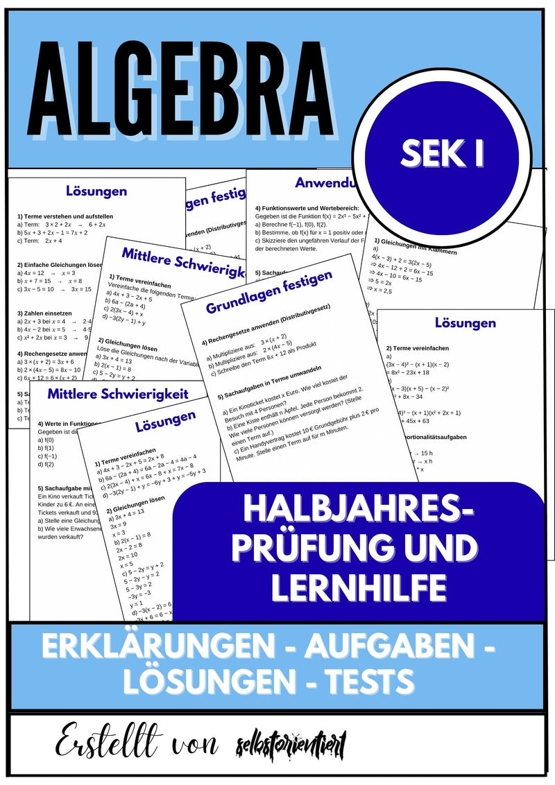 Halbjahresprüfung und Lernhilfe – Algebra SEK I