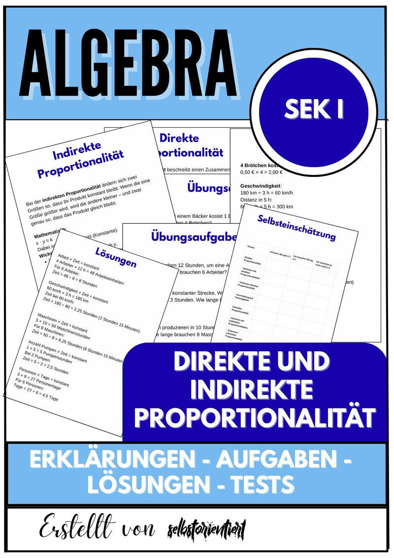 Direkte und indirekte Proportionalität – Algebra Unterrichtsmaterial SEK I