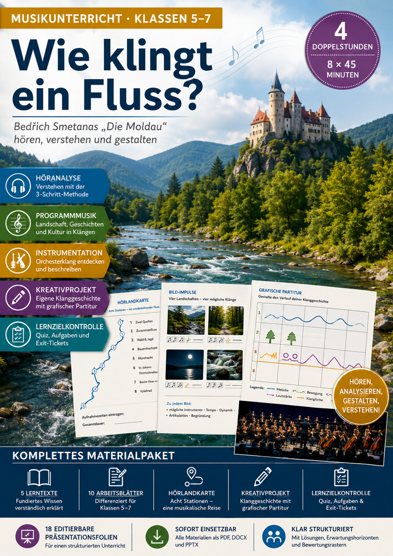 Titelbild der Unterrichtsreihe Die Moldau von Smetana für Musik in den Klassen 5 bis 7