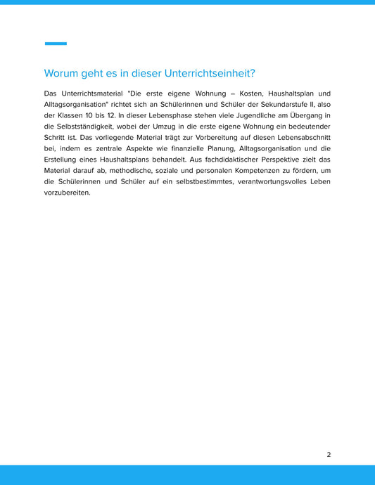Die erste eigene Wohnung – Kosten, Haushaltsplan & Alltagsorganisation (Sek II)