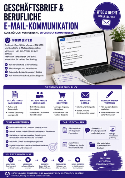 Geschäftsbrief und berufliche E-Mail-Kommunikation | Unterrichtsmaterial Berufsschule (WiSo & Recht)