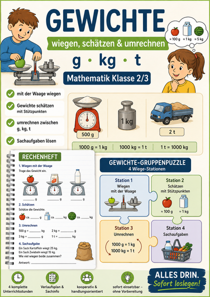 Gewichte – wiegen, schätzen & umrechnen | g kg t | Mathematik Klasse 2/3