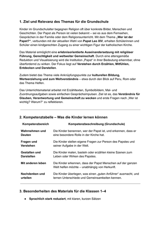 Sparpaket „Papst Leo XIV“ – Unterrichtsreihe & Präsentation für Grundschule, Sekundarstufe I und II