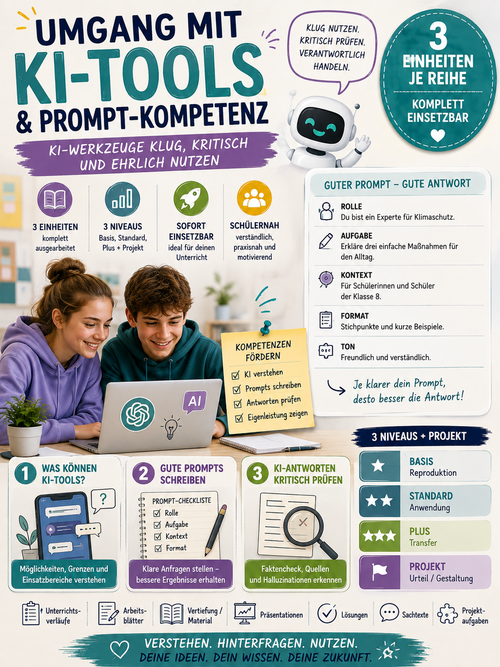 Umgang mit KI-Tools und Prompt-Kompetenz – Informatik Unterrichtsmaterial (Sek I, Klasse 7–10)