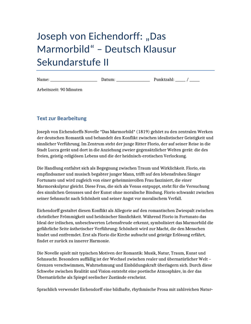 Das Marmorbild – Romantik, Sinnlichkeit & Moral | Deutsch-Klausur Sek II