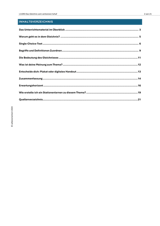 Das Gleichnis vom verloreneren Schaf - Unterrichtsreihe SEK I