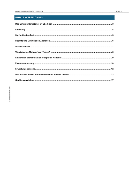 Glück - Unterrichtsmaterial für den Ethik-Unterricht