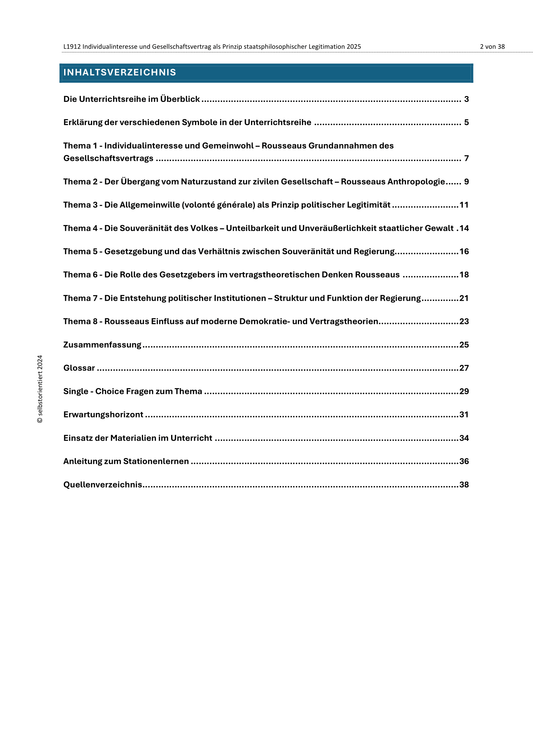 Rousseaus Gesellschaftsvertrag: Philosophie und Praxis - Unterrichtsreihe Ethik