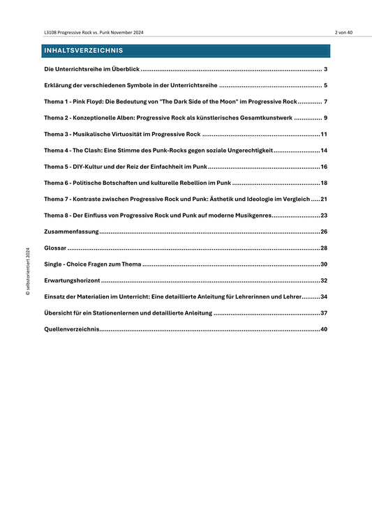 Progressive Rock & Punk - Unterrichtsmaterial