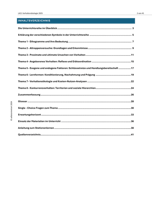 Ethogramme, Lernformen, Verhaltensökologie oder Konkurrenzverhalten - Unterrichtsreihe