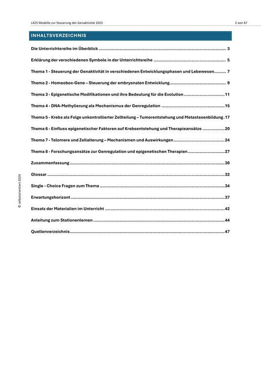 Epigenetik, Zellalterung, Genregulation - Unterrichtsreihe