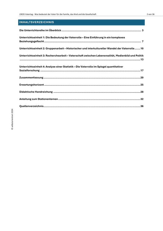 Unterrichtsreihe: Vatertag – Rolle des Vaters in Familie & Gesellschaft