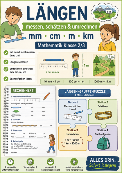 Längen – messen, schätzen & umrechnen | mm cm m km | Mathematik Klasse 2/3