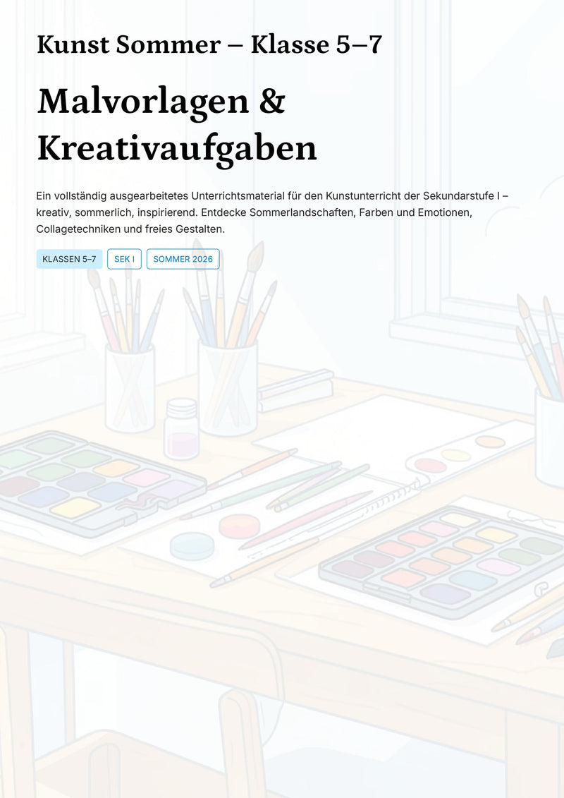 Sommerliche Malvorlagen & kreative Projekte für motivierenden Unterricht - Kunst Klasse 5–7